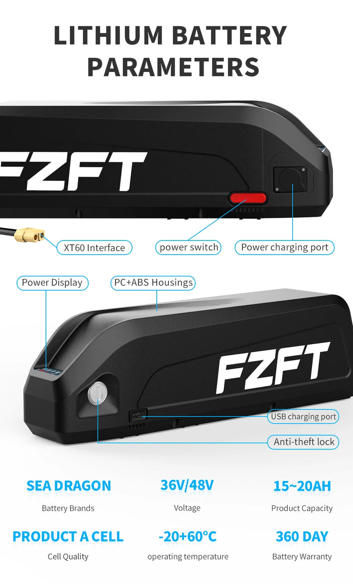 High-Capacity Battery Pack 48V 20Ah Lithium-Ion Battery with USB Charging