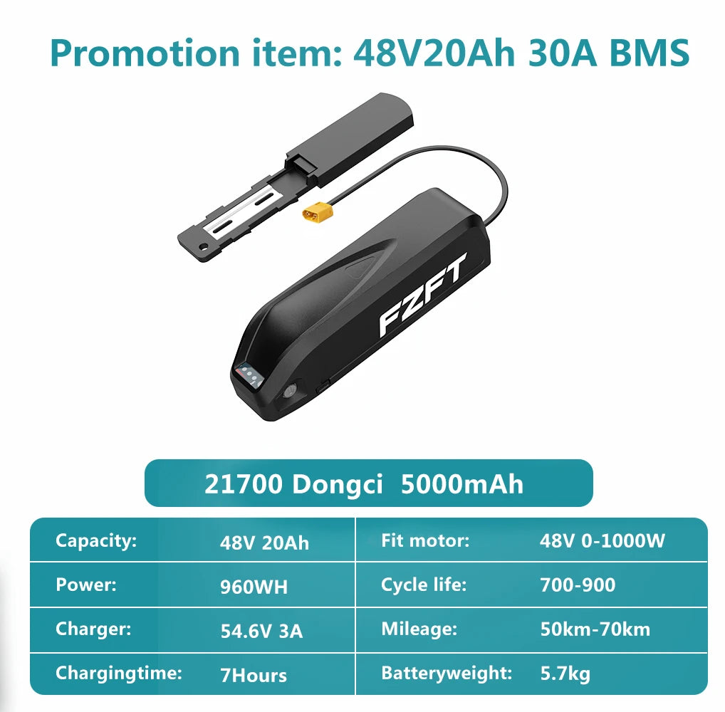 High-Capacity Battery Pack 48V 20Ah Lithium-Ion Battery with USB Charging