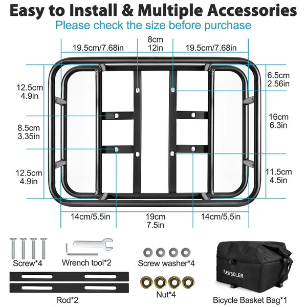 E-Bike Rear Basket with Heavy Duty Metal Rack
