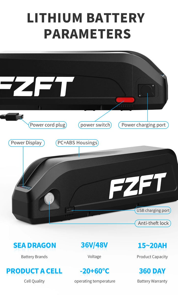 High-Capacity Battery Pack 48V 20Ah Lithium-Ion Battery with USB Charging
