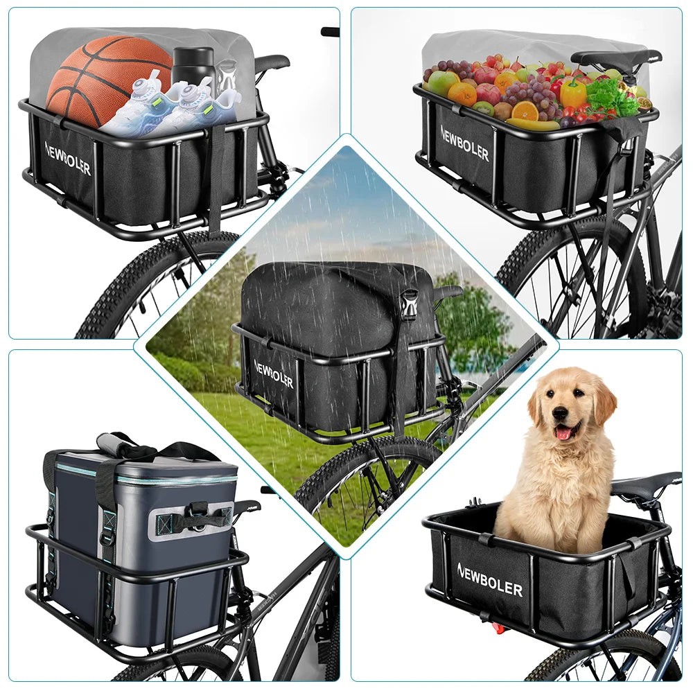 E-Bike Rear Basket with Heavy Duty Metal Rack