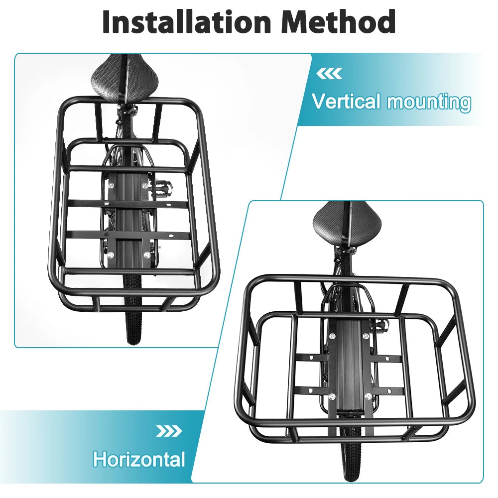 E-Bike Rear Basket with Heavy Duty Metal Rack