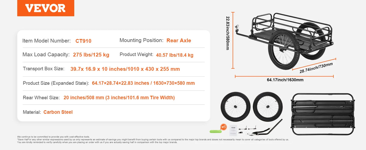 275 lbs Bike Cargo Trailer